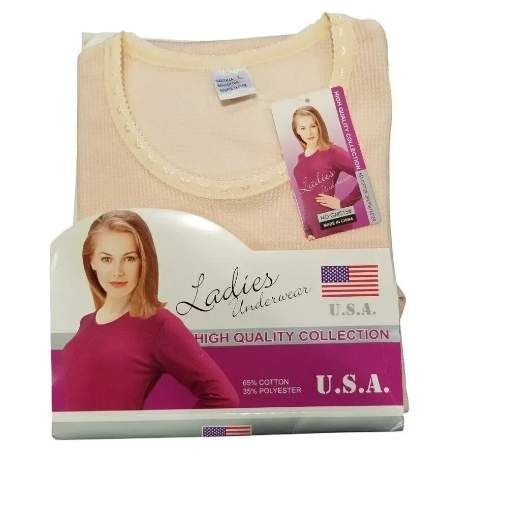 Vintage Underwear Shirt Womens L Pink Thermal Circular Knit Long Sleeve New